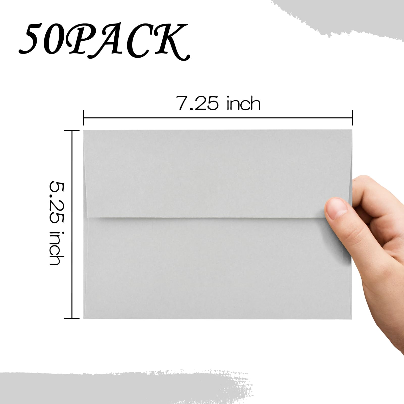 50 Pack 5x7 Envelopes - A7 Size Gray Self Seal Invitation Envelopes, Printable for Wedding, Baby Shower, Greeting Cards & Business Mail - Perfect for Special Occasions & Professional Correspondence