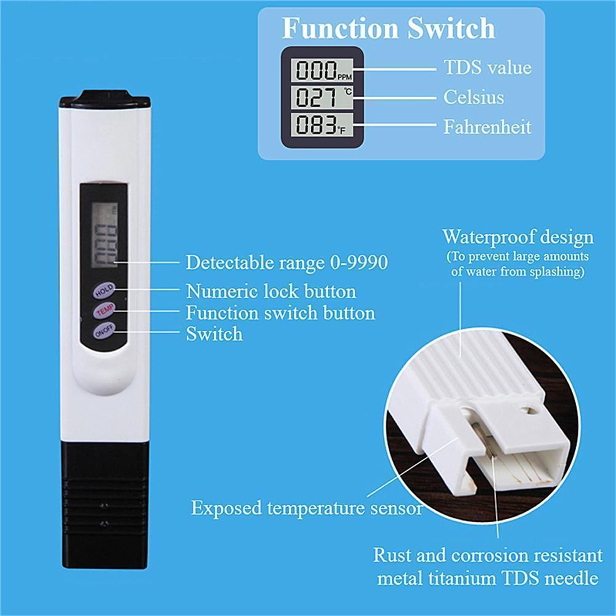 AK Anikash Digital LCD TDS Meter with Temperature Sensor - Water Quality Tester for RO Purifier, Aquarium, Hydroponics | Measures PPM, TDS & Temp | White | Perfect for Home, Lab & Outdoor Water Testing