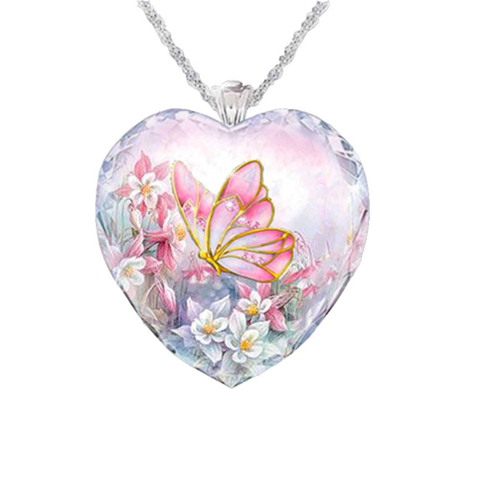 Personalized Vintage Heart Butterfly Necklace for Women - Memorial Pendant Jewelry Gift - Chunky Fashion Necklace for Everyday Wear & Special Occasions