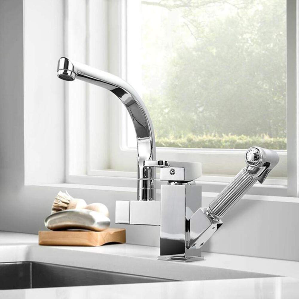 High-Quality Chrome Plated Pull-Out Sprayer Kitchen Faucet with Hot & Cold Water Mixer - Perfect for Modern Home Kitchens, Dishwashing & Food Prep