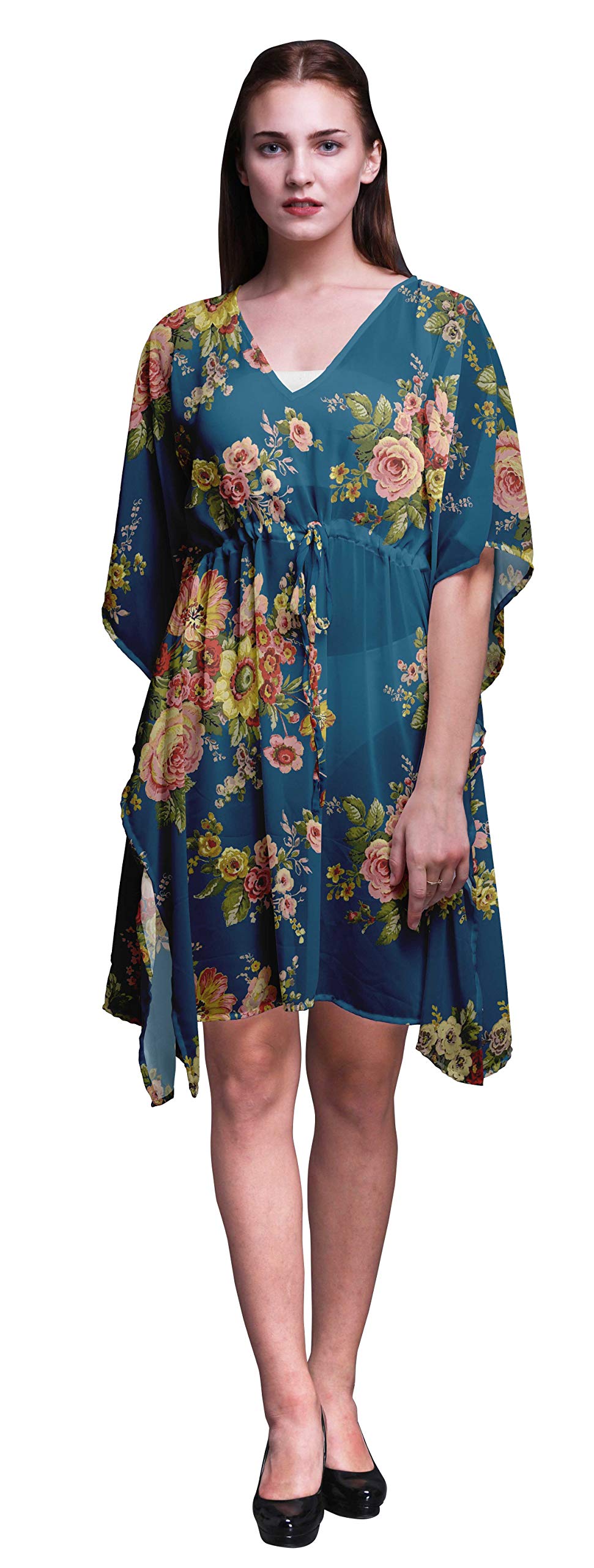 Bimba Women's Short Caftan Midi Dress - Beach Cover Up, Swimwear Wrap, Boho Kaftan for Pool, Vacation & Summer Outfits