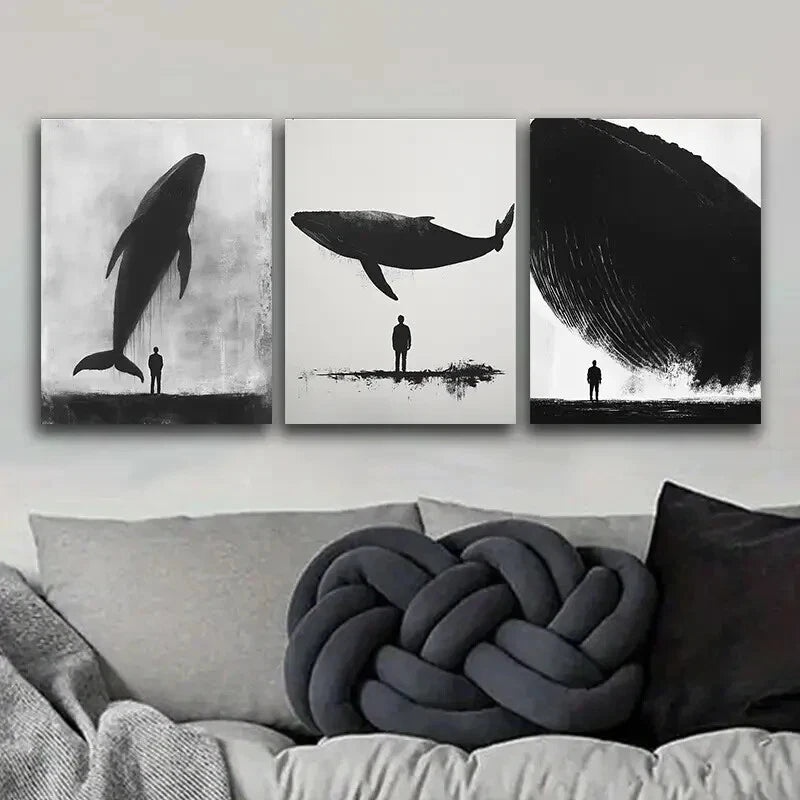 3-Piece Giant Whale Metal Wall Art - Ready to Hang Ocean Themed Decor for Living Room, Bedroom & Office