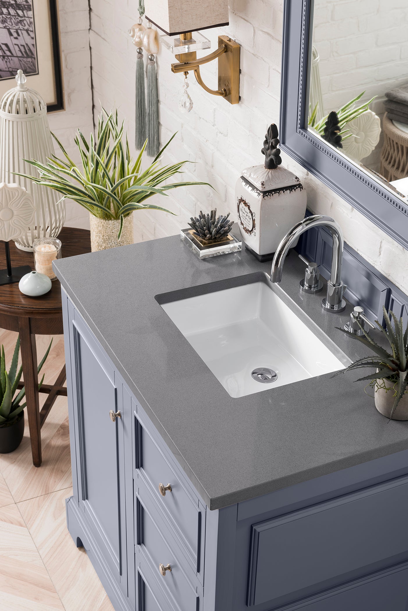 De Soto 36 Inch Single Bathroom Vanity with 3CM Grey Expo Quartz Top in Silver Gray - Perfect for Modern Bathroom Renovations and Small Space Designs