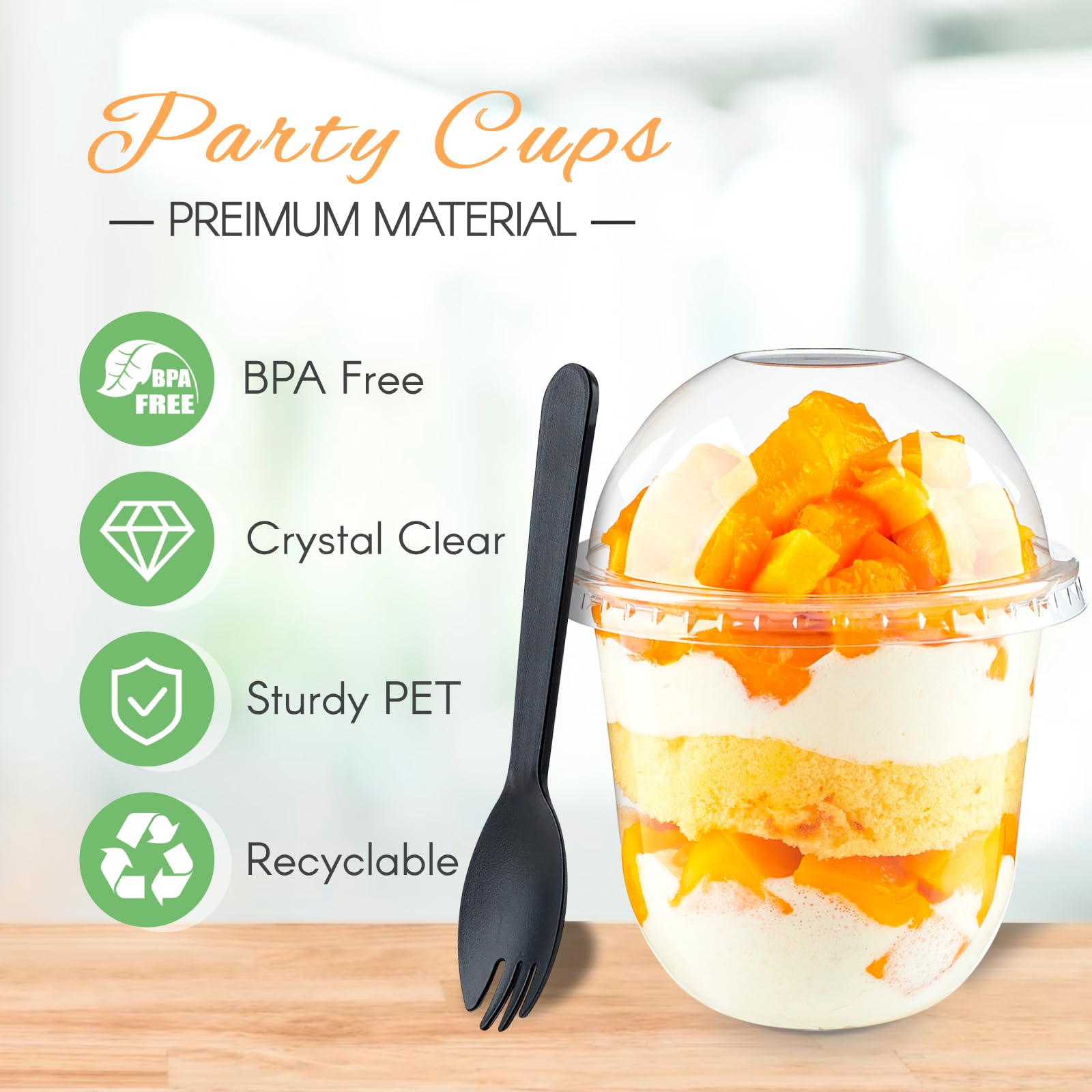 50 Pack 12oz Clear Plastic Dessert Cups with Dome Lids & Sporks - Disposable Parfait Containers for Yogurt, Ice Cream, Pudding, Fruit Salad - Perfect for Parties, Catering & Dessert Shops