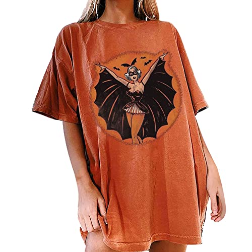 Women's Casual Printed Short Sleeve Blouse - Round Neck Loose Fit Tunic Top (Orange, XXL) | Summer Outfits, Beach Wear & Everyday Comfort