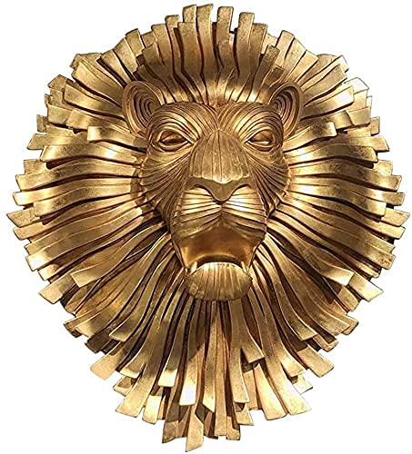 Large Gold Faux Lion Head Metal Wall Sculpture - Art Wall Hanging, Animal Head Wall Decoration for Home, Farmhouse, Bedroom, Office Decor - Perfect for Living Room, Dining Room, Entryway, and Patio