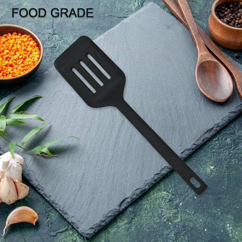 BigPlayer 5-Piece Silicone Cooking Utensils Set - Heat Resistant Non-Stick Kitchen Tools with Long Handle (Black) - Perfect for Baking, Frying & Everyday Cooking