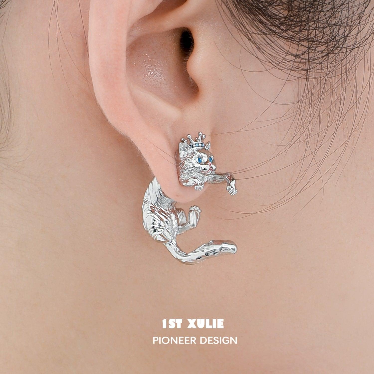 Y2K Cat Queen S925 Sterling Silver Ragdoll Earrings - Trendy Dainty Jewelry for Women, Perfect for Parties, Dating & Everyday Wear