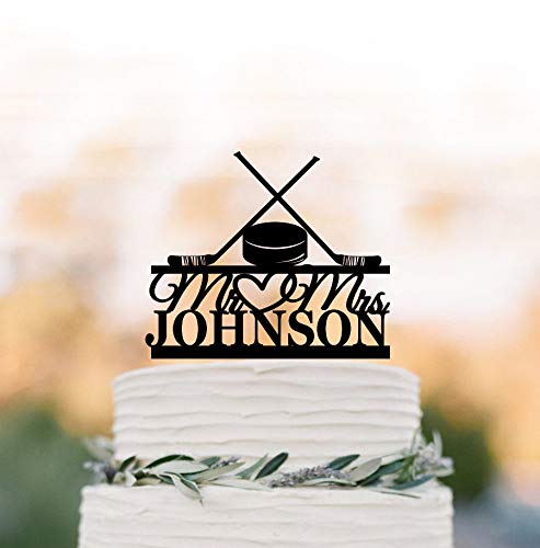 Custom Hockey Wedding Cake Topper - Personalized Mr & Mrs Cake Topper with Names - Sports & Golf Theme Wedding Decoration - Perfect for Hockey Lovers' Wedding, Anniversary & Sports-Themed Celebrations