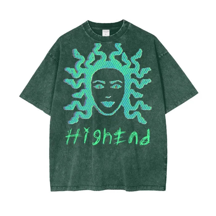 Premium Medusa Print Acid Wash Oversized T-Shirt - 250 GSM Heavyweight Cotton for Men & Women | Streetwear, Casual Wear, and Festival Outfits