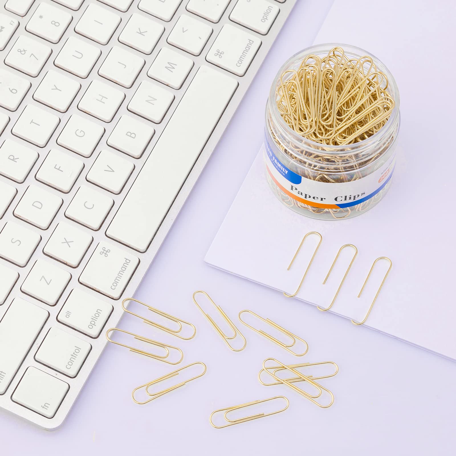 FUDAO FAMILY 200-Count Medium Gold Paper Clips, 1.3 Inch (32mm) Bulk Office Supplies for Organizing Documents, Files, Notes and School Projects