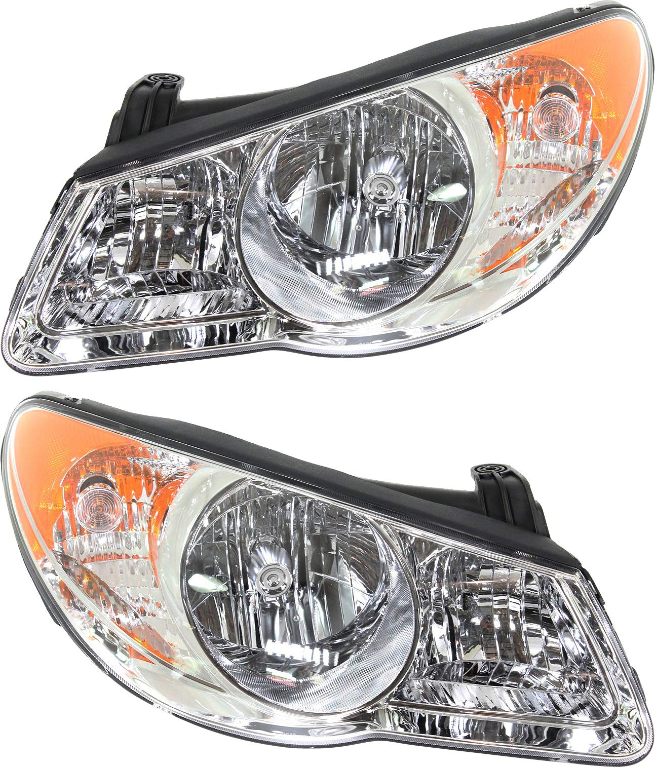 **2007-2010 Hyundai Elantra Halogen Headlight Assembly - Driver & Passenger Side with Bulbs, Sedan (Replaces #921022H051, 921012H051) - Perfect for Night Driving & Enhanced Visibility**