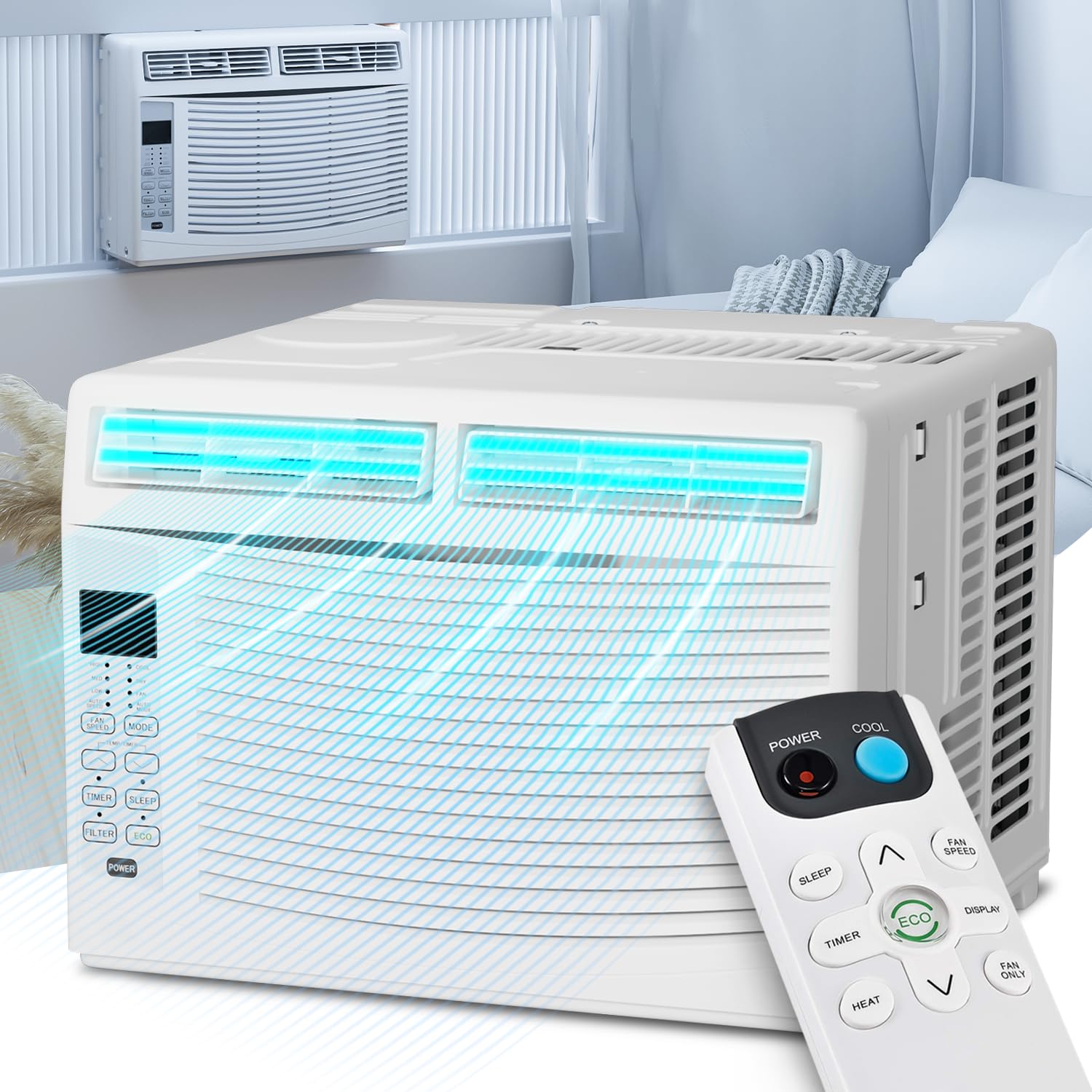 Magshion 6000 BTU Window Air Conditioner - Cools Rooms up to 250 Sq.Ft, Energy Efficient with Remote Control, Ultra Quiet Operation, 3 Cooling Modes & Washable Filter - Easy Install AC Unit for Bedroom, Office or Small Apartment