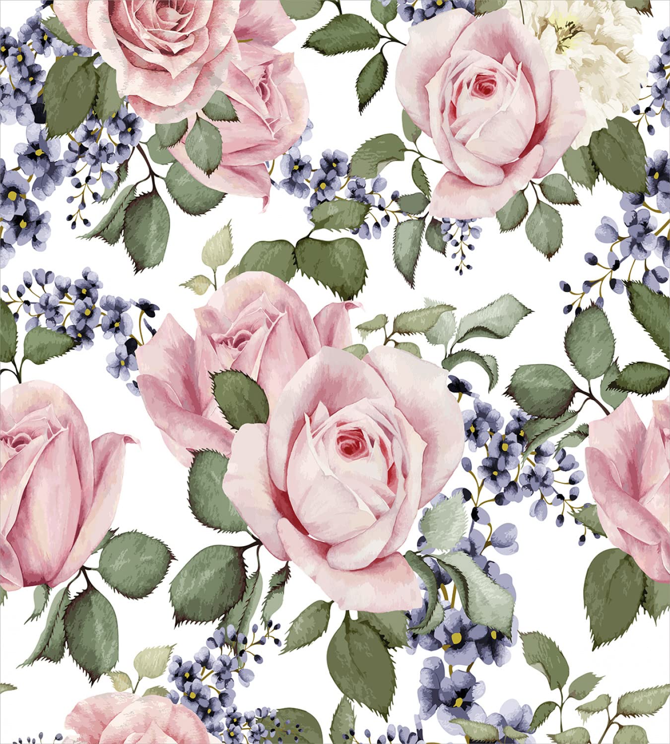 Ambesonne Rose Duvet Cover Set King Size 2-Pack - Floral Pink Roses Design with Spring Summer Blossoms, Includes 2 Duvet Covers & 4 Pillowcases in Pale Pink Green Blue Grey - Perfect for Bridal Bedroom, Guest Room & Romantic Home Decor
