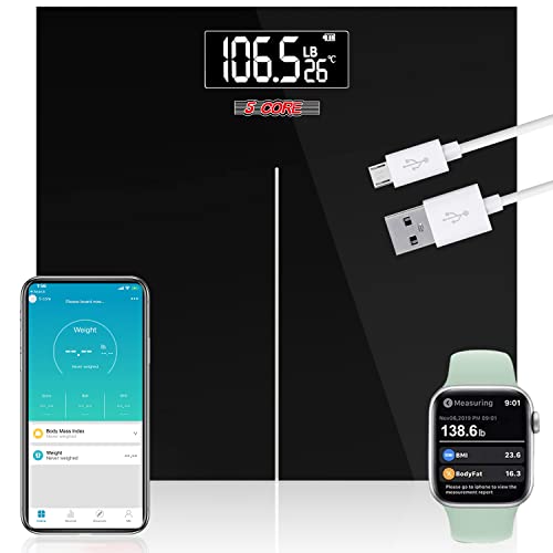 5 Core Rechargeable Digital Bathroom Scale - 400 lbs Capacity Body Weight Scale with Step-On Technology & Large LCD Display | Precision Weighing for Home Gym, Health Tracking & Fitness Goals (Batteries Included) BS 02 R BLINE
