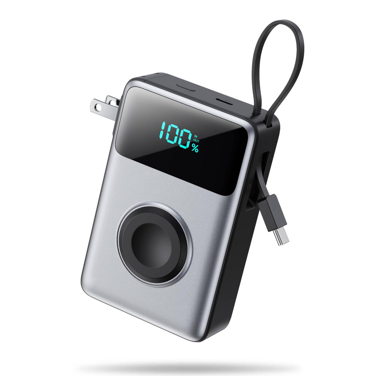 4-in-1 Portable Charger with Built-in Wall Plug & USB-C Cables - 10800mAh Power Bank with iWatch Charger, QC4.0+PD 25W Fast Charging Battery Pack - Travel Essentials for iPhone 16/15/14/13/12, Apple Watch & More - Perfect for Travel, Work & Outdoor Adventures