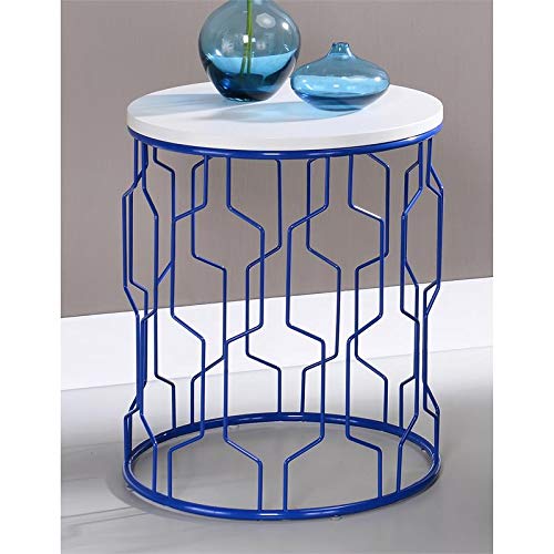 Furniture of America Vereira Metal 2-Piece Nesting Table Set - Blue & White Modern Side Tables for Living Room, Bedroom, or Office Decor