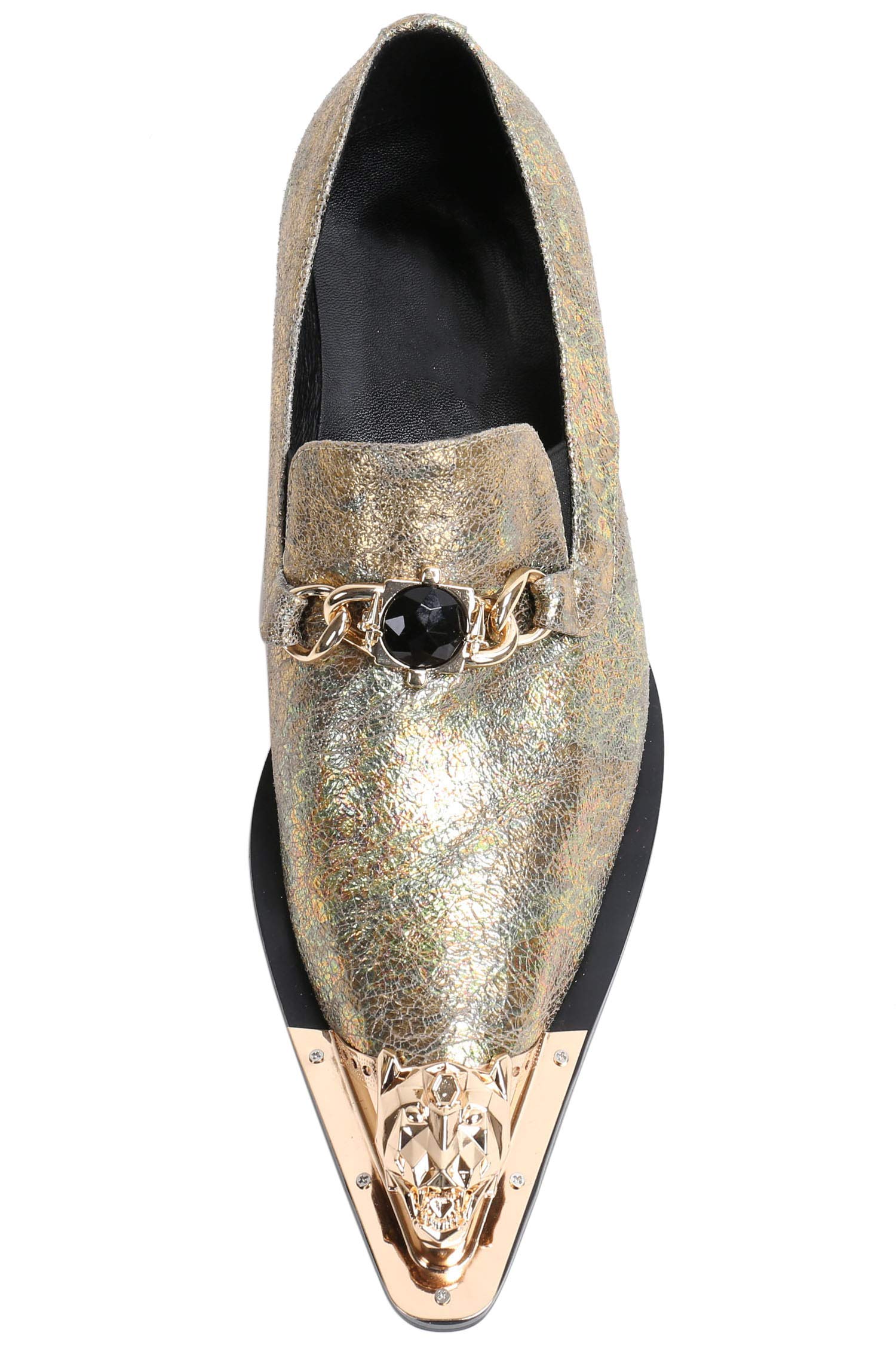 Santimon Men's Pointed Toe Loafers - Genuine Leather Western Dress Shoes with Rhinestone Buckle & Metal Tip | Perfect for Casual Wear, Office & Special Occasions