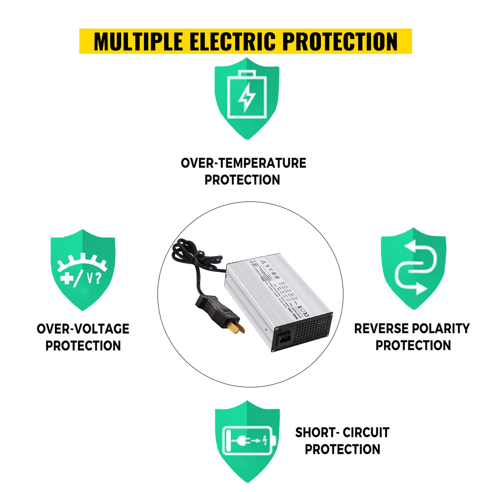 VEVOR 36V 18A Golf Cart Battery Charger for Club Car, Ez Go & Yamaha - Aluminum Shell, Splayed Plug & LED Display - Power Wise Electric Charger for Golf Carts, Utility Vehicles & Neighborhood EVs