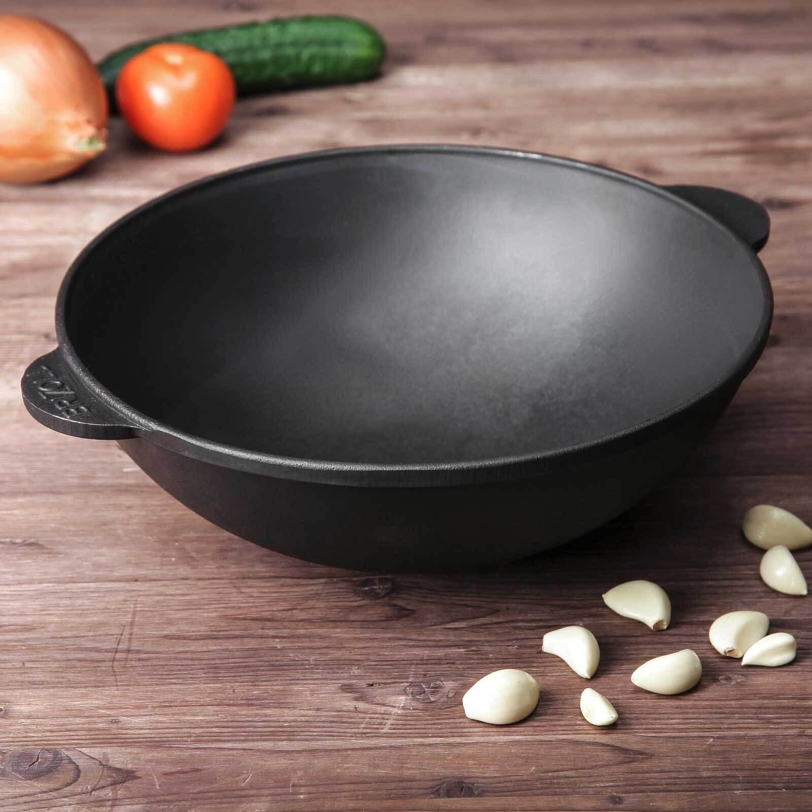 4BIG.fun 4.7L Cast Iron Wok Pan - 30cm Diameter for Stir-Frying, Deep Frying & Asian Cooking - Perfect for Home Kitchen & Outdoor Camping