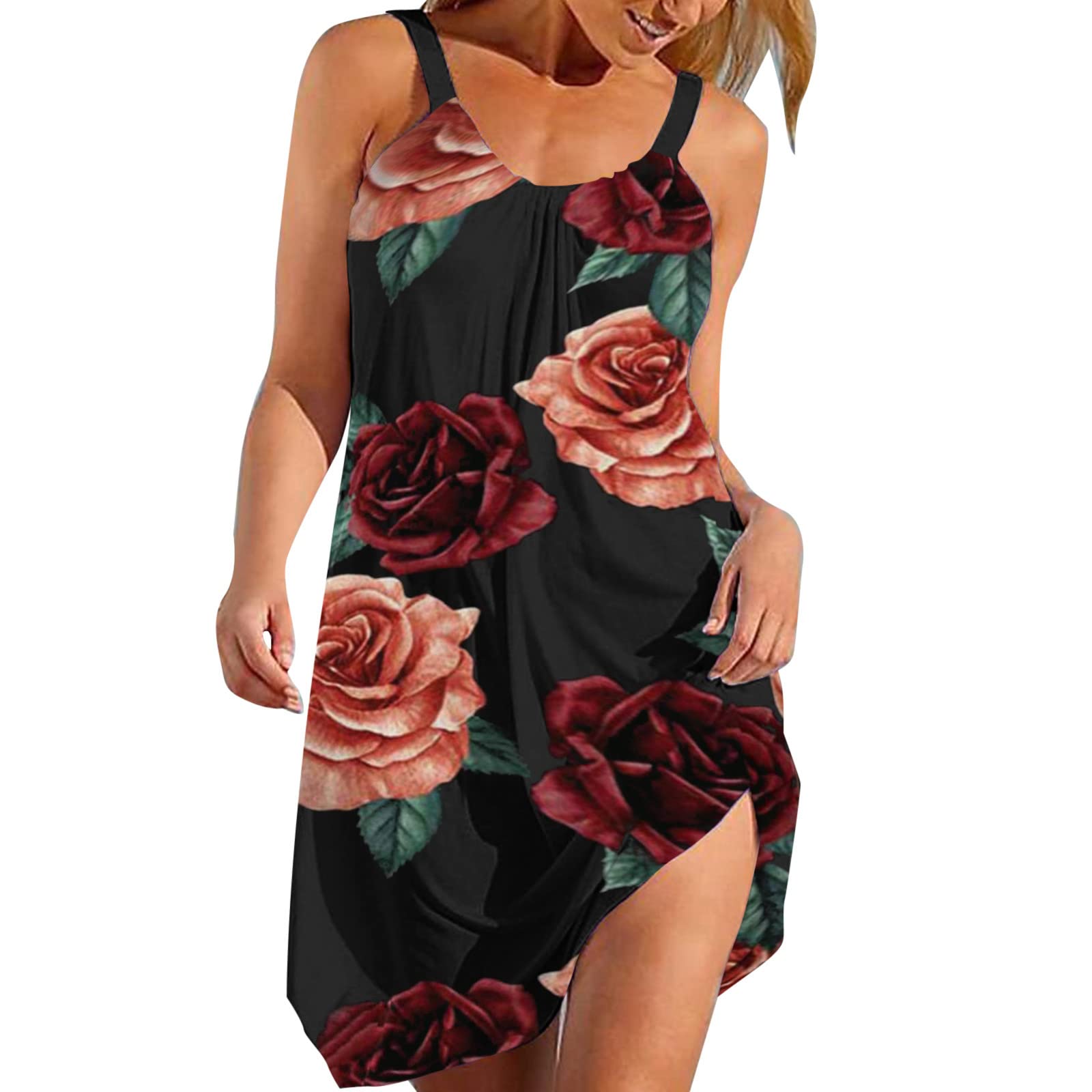 Women's Boho Sleeveless Sundress - Casual Beach Wedding Guest Dress & Summer Tank T-Shirt Dress | Perfect for Vacations, Parties & Outdoor Events
