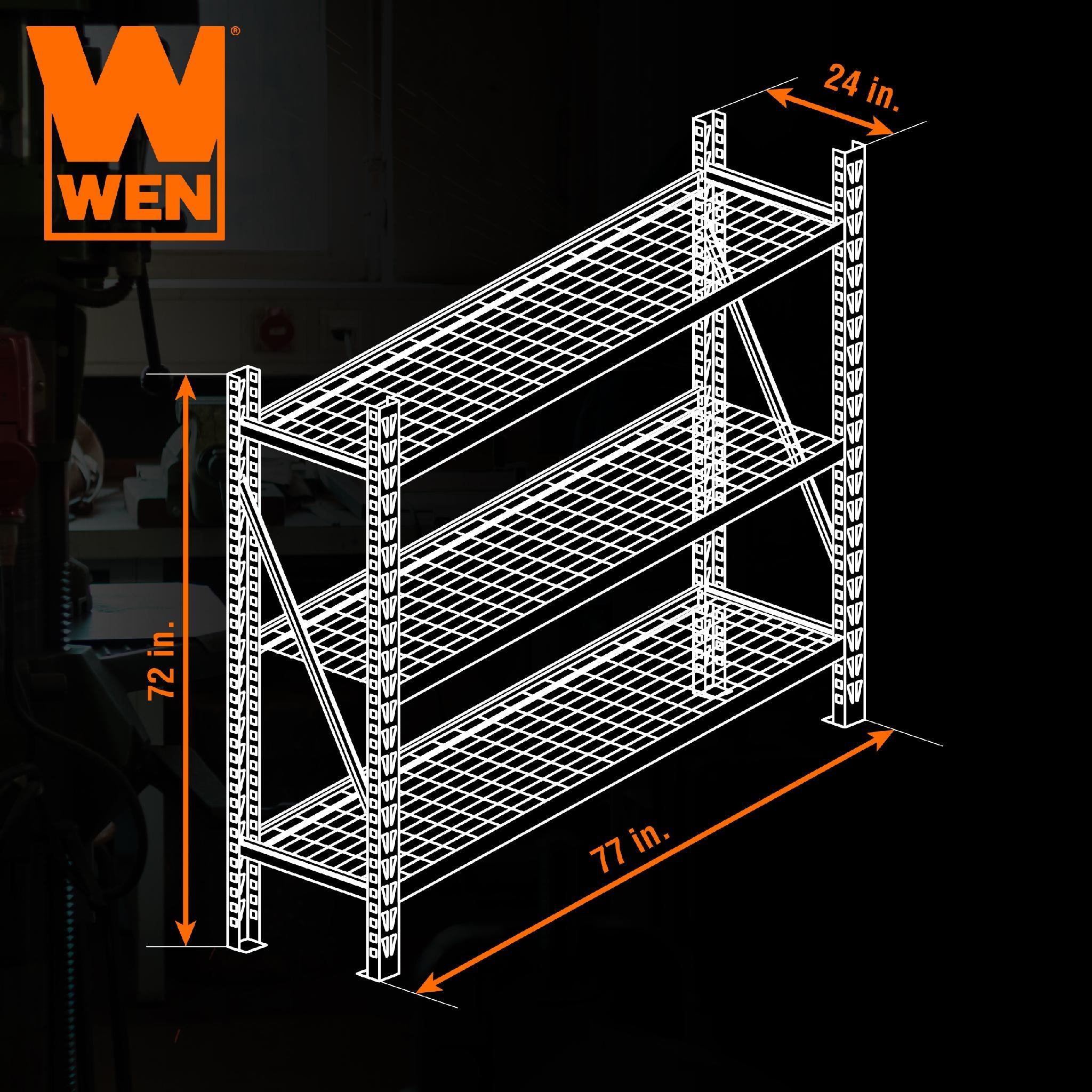 WEN RK7724 Heavy Duty 3-Tier Industrial Steel Storage Rack - Adjustable Shelves, 6000 lb Capacity - Perfect for Garage, Warehouse & Workshop Organization