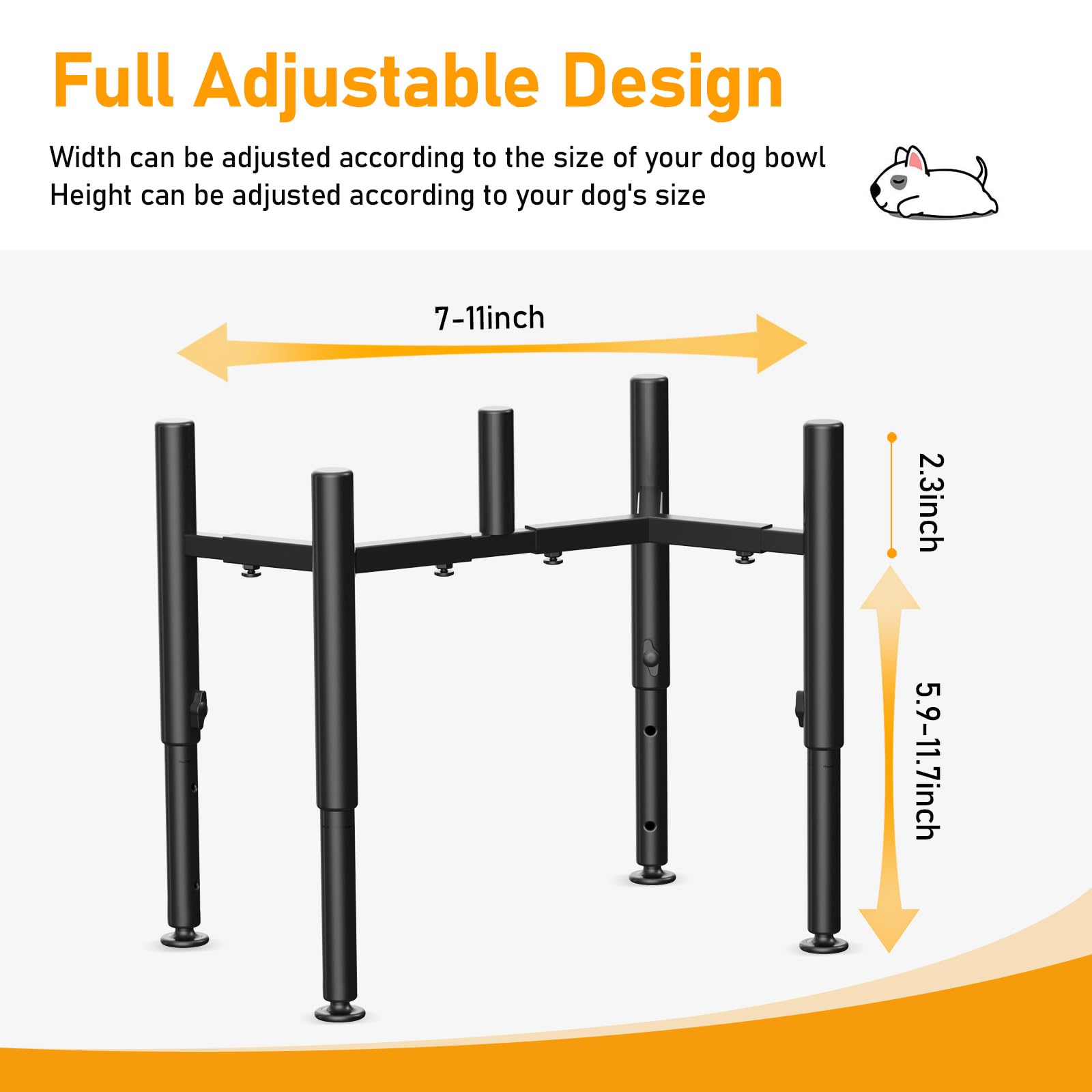 Adjustable Elevated Dog Bowl Stand for Medium & Large Dogs - 4 Height Settings (7-11 Inches) - Raised Pet Food & Water Feeder for Better Digestion & Comfort - Perfect for Kitchen, Patio or Travel Use