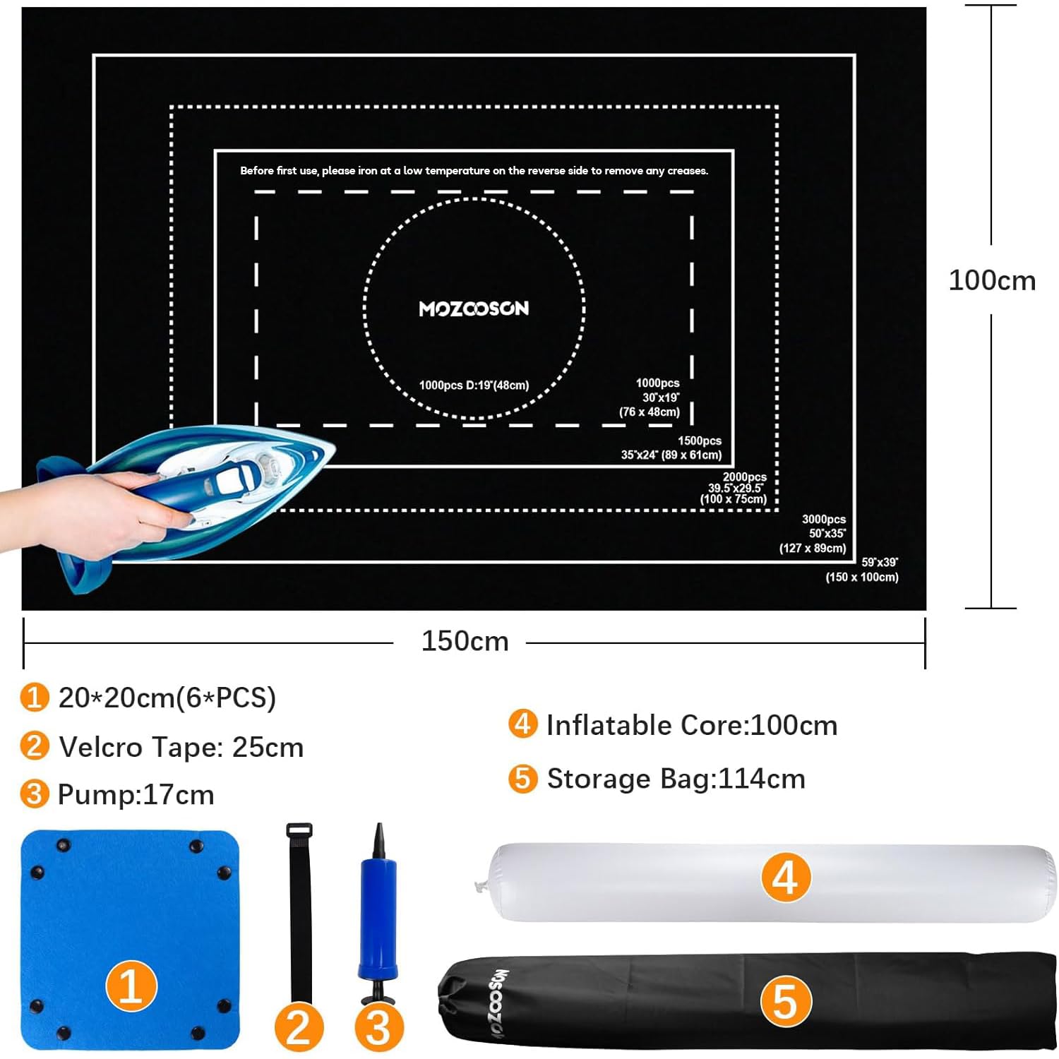 MOZOOSON Jigsaw Puzzle Mat - 3000, 2000, 1500 Piece Puzzle Roll Up Mat with Storage Bag | Portable Puzzle Board for Adults & Kids | Perfect for Travel, Home, and Puzzle Storage