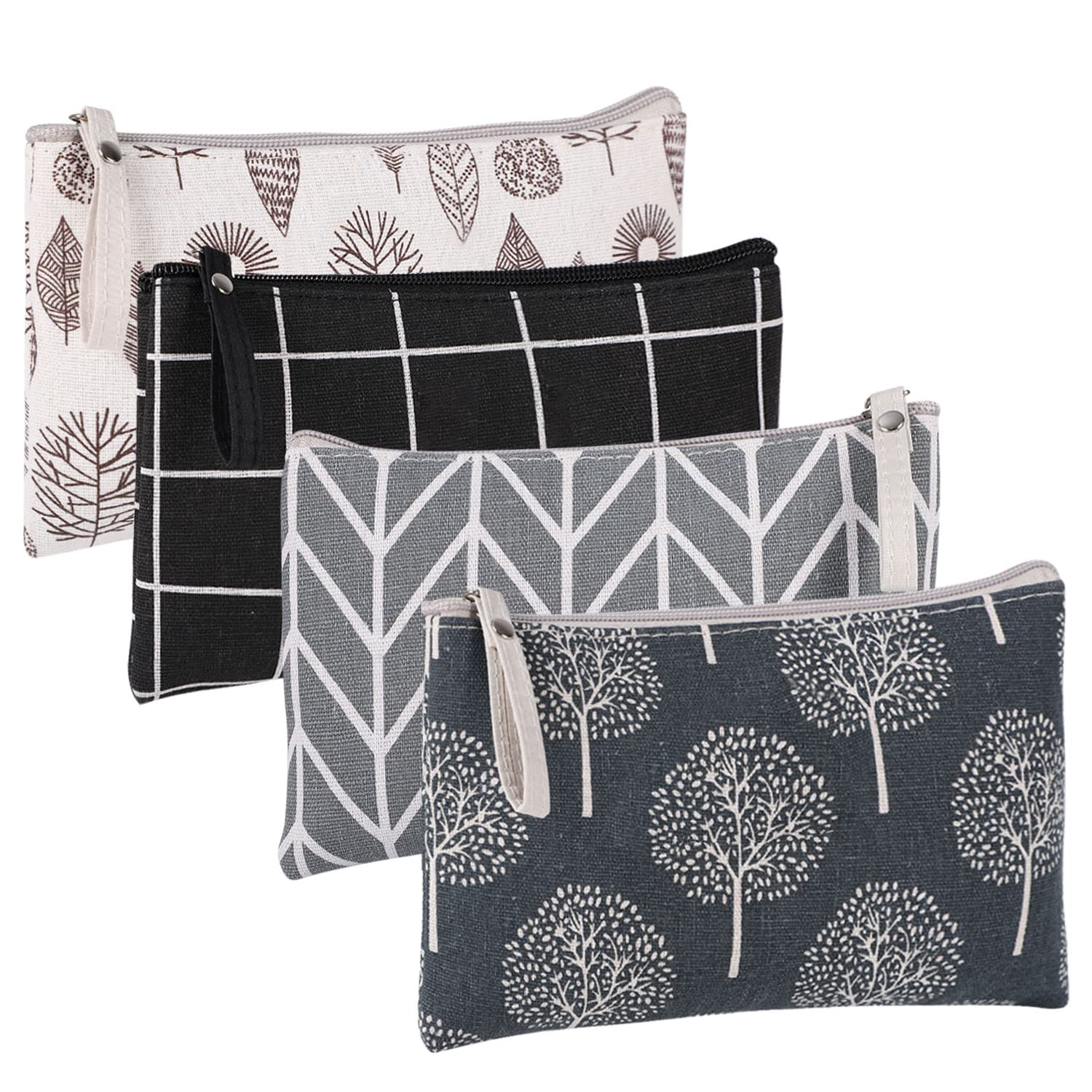 SUMAJU 4 Pack Canvas Makeup Bags for Women - Waterproof Travel Cosmetic Organizer with Zipper, Multi-Functional Toiletry Pouch for Makeup Brushes & Essentials - Perfect for Travel, Gym, Daily Use & Christmas Stocking Stuffers Gifts