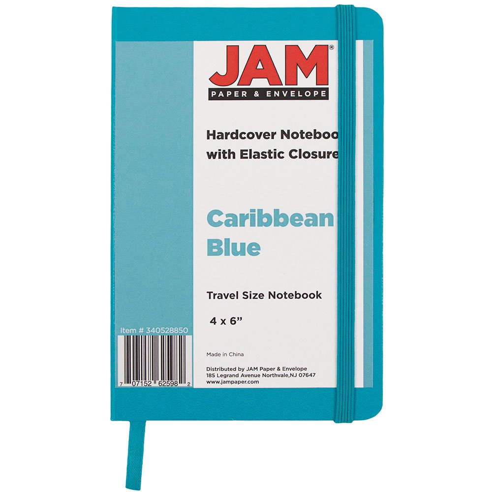 JAM PAPER Hardcover Notebook with Elastic Band - 4x6 Travel Journal, 70 Lined Pages, Caribbean Blue - Perfect for Travel, Office & School Notes - Sold Individually