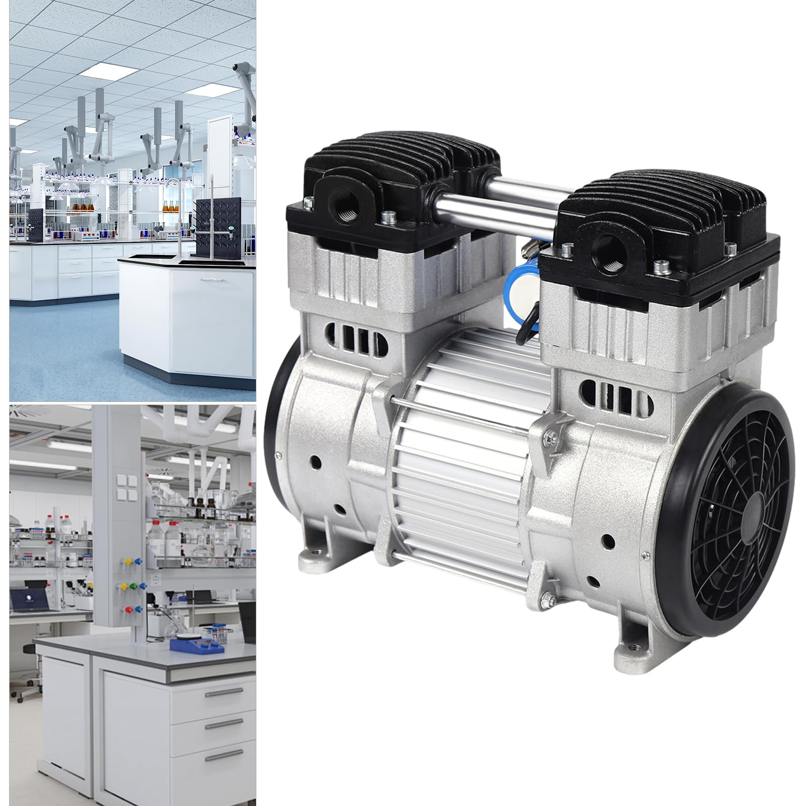 Oil-Free Vacuum Pump 7CFM, 1100W Industrial Air Compressor - Quiet High Vacuum Piston Pump, Fully Automatic, 110V - Ideal for HVAC, Automotive, and Laboratory Applications