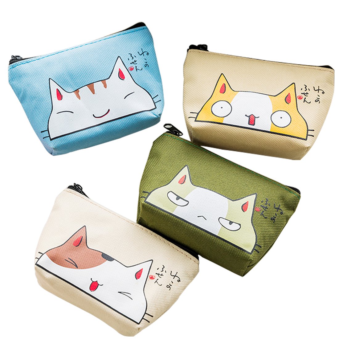 Oyachic 4-Pack Cute Cat Coin Purse Set - Vintage Canvas Zipper Wallets for Women, Mini Clutch Bag with Clasp Closure - Perfect for Christmas Gifts, Birthday Presents & Everyday Use (Change Pouch, Small Essentials Organizer)