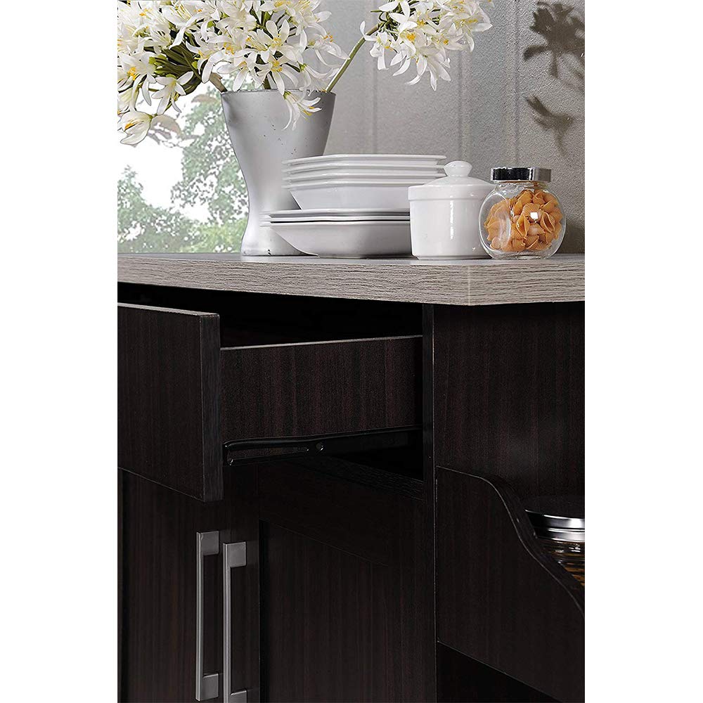 Hodedah Kitchen Island with Spice Rack, Towel Rack & Drawer - Chocolate Finish with Grey Top - Perfect for Small Kitchens, Pantry Organization & Extra Counter Space