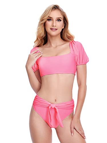 WDIRARA Women's 2-Piece Bikini Swimsuit with Tie Front - Beach & Pool Wear