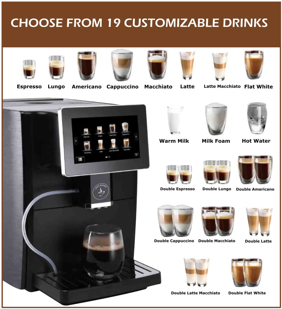 Premium Super Automatic Espresso Coffee Machine with Built-in Grinder & Milk Frother - 19 Bar Pressure for Perfect Latte, Cappuccino & Macchiato - Ideal for Home Baristas & Coffee Shops - Enjoy Cafe-Quality Drinks Anytime