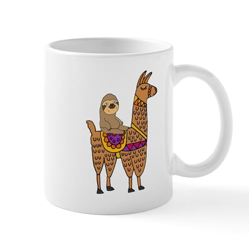 White - Cute Sloth Riding Llama Mugs