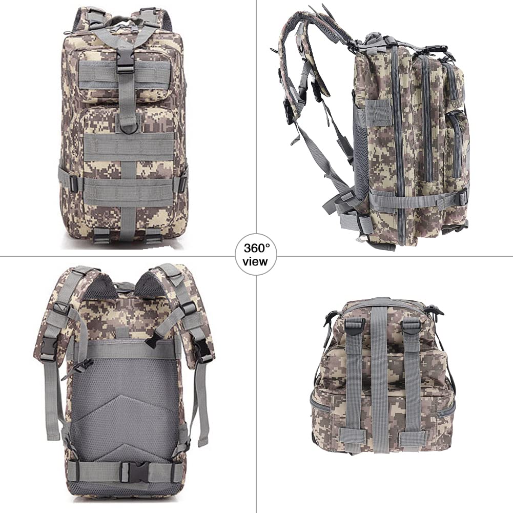 LIMHOO Tactical Backpack for Men - 30L Small Military Rucksack with MOLLE System & USA Flag Patch (ACU Camo) - Durable Army Backpack for Hiking, Camping, Travel & Everyday Carry (EDC)