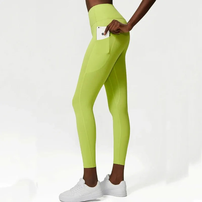 Women's High Waist Yoga Pants with Pockets - Soft Nylon Slim Fit Leggings for Gym, Running & Outdoor Activities - Comfortable Workout Tights for Women