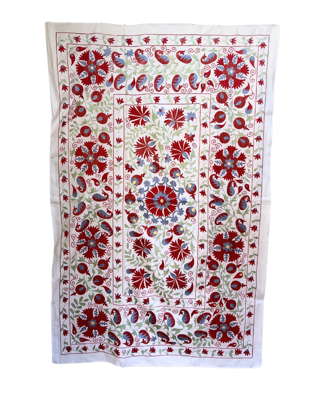 Suzani No 222 Handmade Embroidered Cotton Pillow Cover - Bohemian Home Decor for Living Room, Bedroom & Sofa