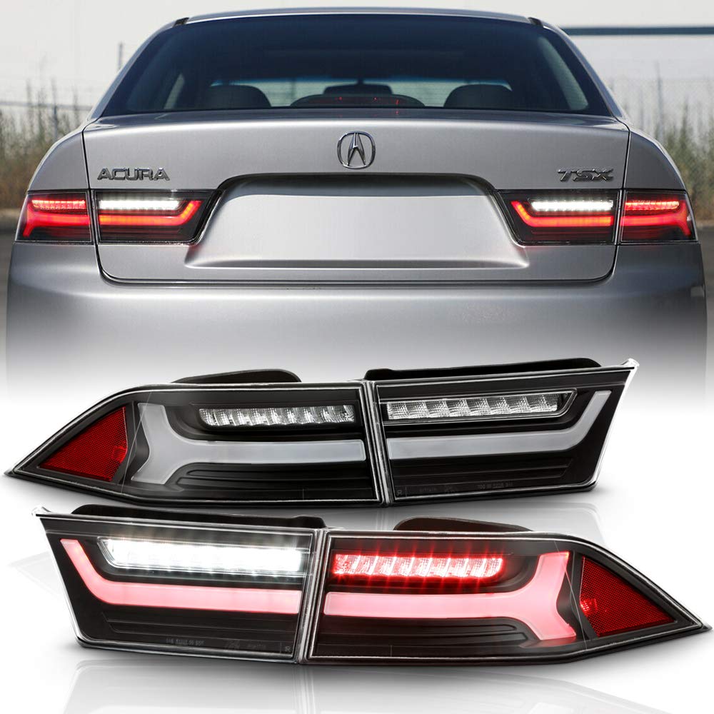 ACANII Black Housing Full LED Tube Rear Tail Lights Brake Lamps Assembly for 2004-2008 Acura TSX - Driver & Passenger Side - Enhance Night Visibility & Style