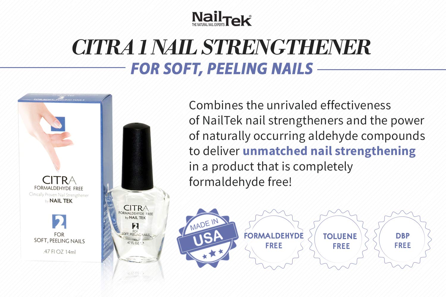 Nail Tek CITRA 2 Nail Strengthener for Soft & Peeling Nails - Daily Nail Treatment to Condition, Improve & Protect - 2 Pack - Perfect for Weak, Brittle Nails at Home or Salon Care