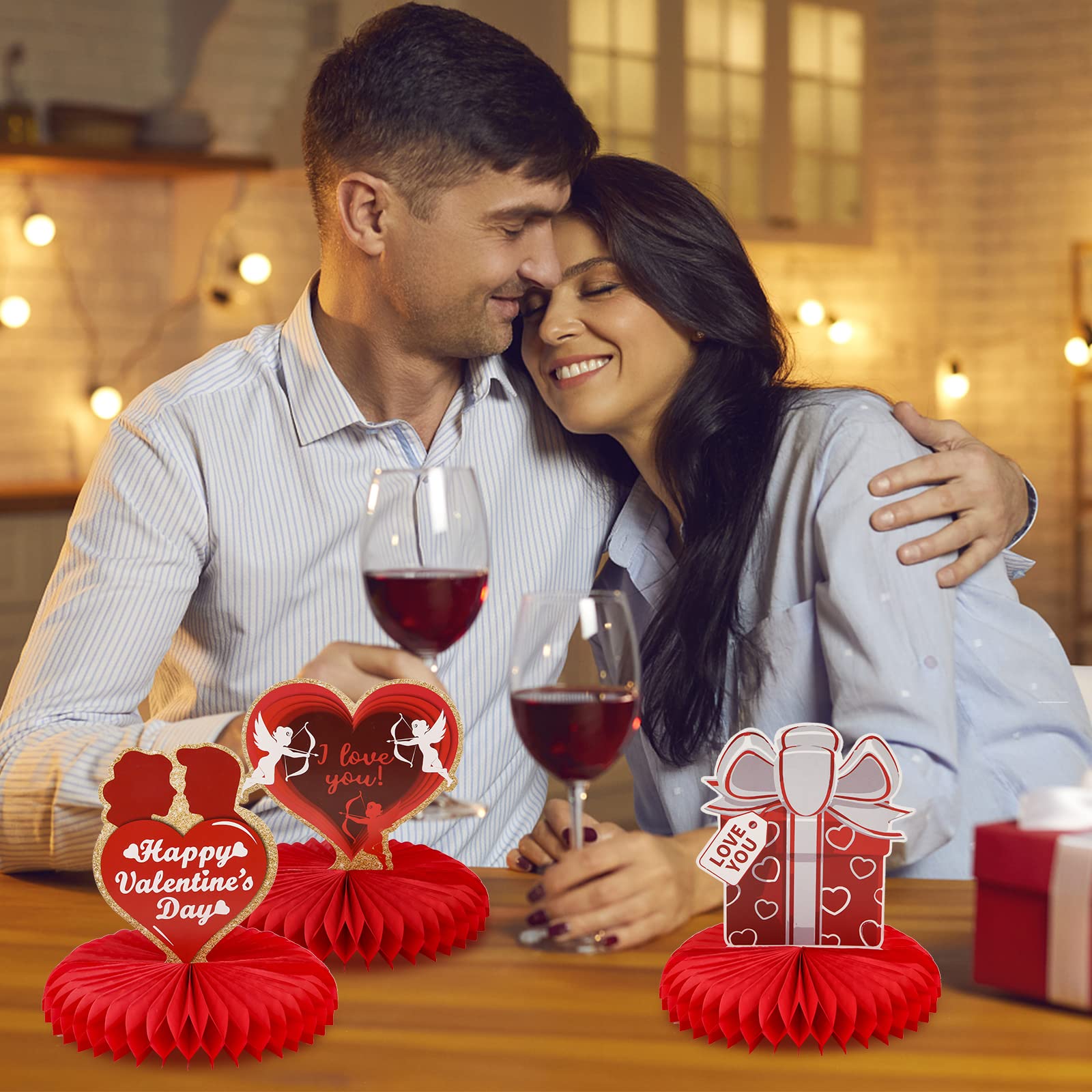 12-Piece Valentine's Day Table Centerpiece Set - Heart-Shaped Decor & Honeycomb Centerpieces for Weddings, Anniversaries, Parties | Romantic Dining & Event Decorations