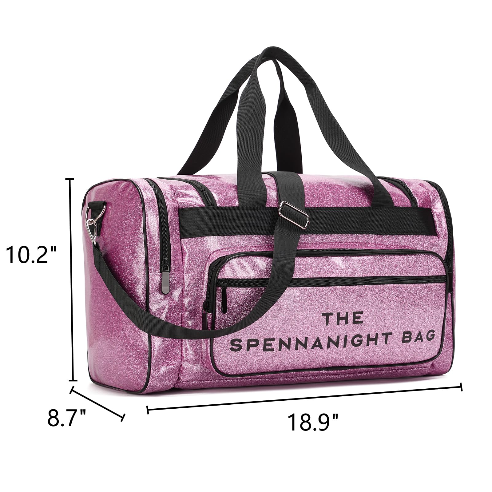 SPENNANIGHT Glitter Duffle Bag for Women - Waterproof Travel Gym Tote, Sports Shoulder Weekender Overnight Bag for Workouts, Yoga, Beach & Weekend Getaways