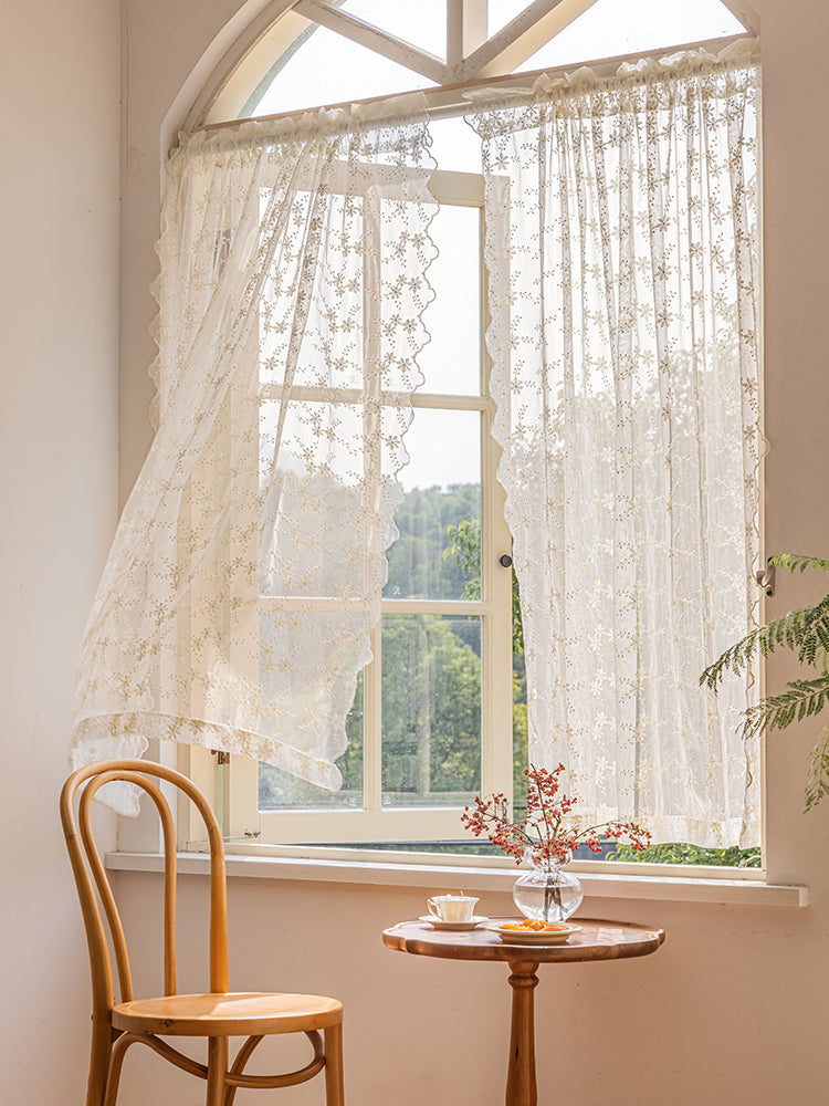 Estella Airy Lace Ivory Sheer Custom Embroidered Curtains for Living Room & Bedroom Window Decor