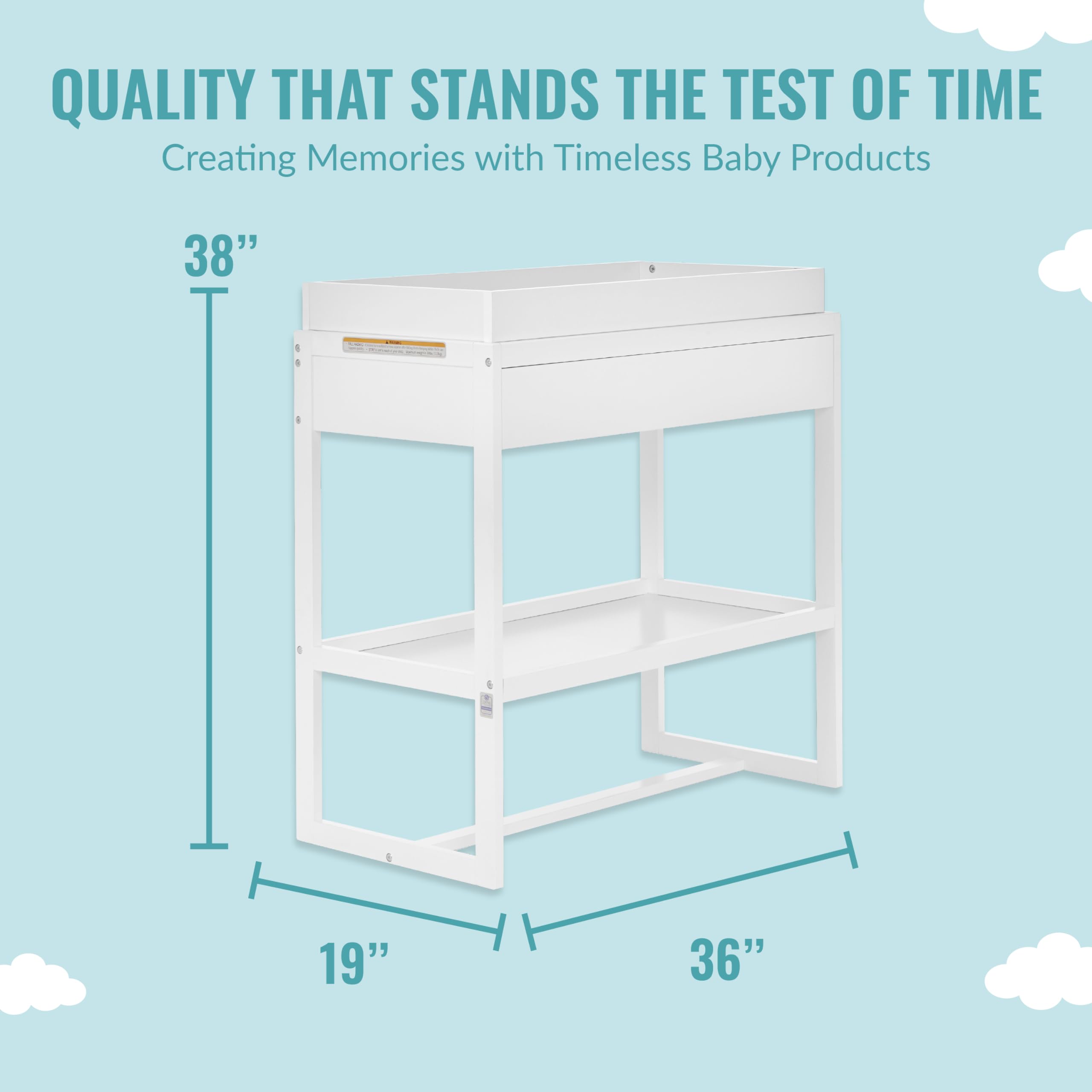 Dream On Me Arlo White Changing Table - Solid New Zealand Pinewood, Non-Toxic Finish with Waterproof Mattress Pad & Safety Strap - Perfect for Nursery, Baby Room & Gift Registry