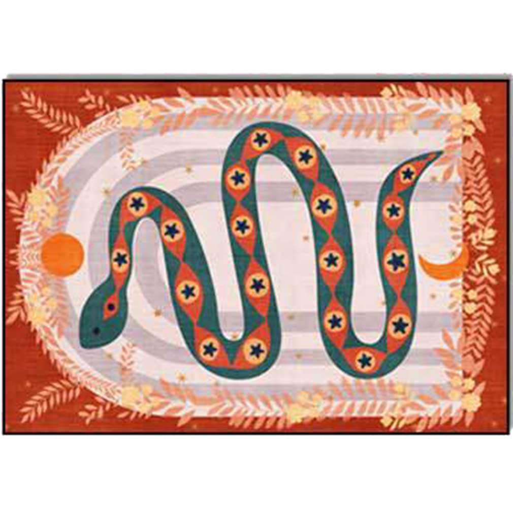 Vintage Abstract Art Area Rug - Non-Slip Soft Indoor/Outdoor Reptile Decor Carpet 4.5'x6.5' Red - Perfect for Farmhouse Bedroom, Living Room, Courtyard & Kitchen Runner Mat