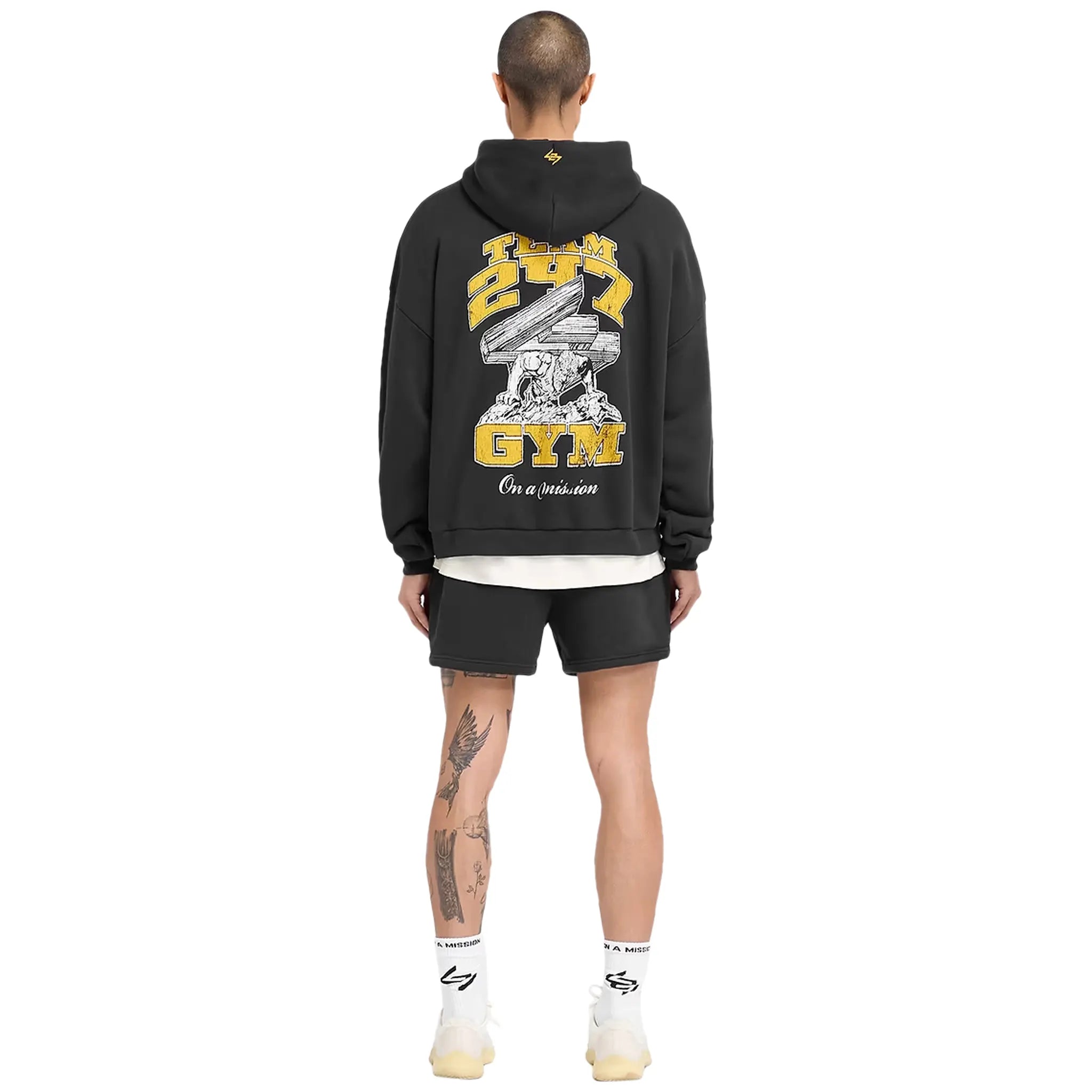 Represent 247 On His Shoulders Boxy Off Black Hoodie - Oversized Streetwear Sweatshirt for Men | Casual Wear, Gym, and Everyday Comfort