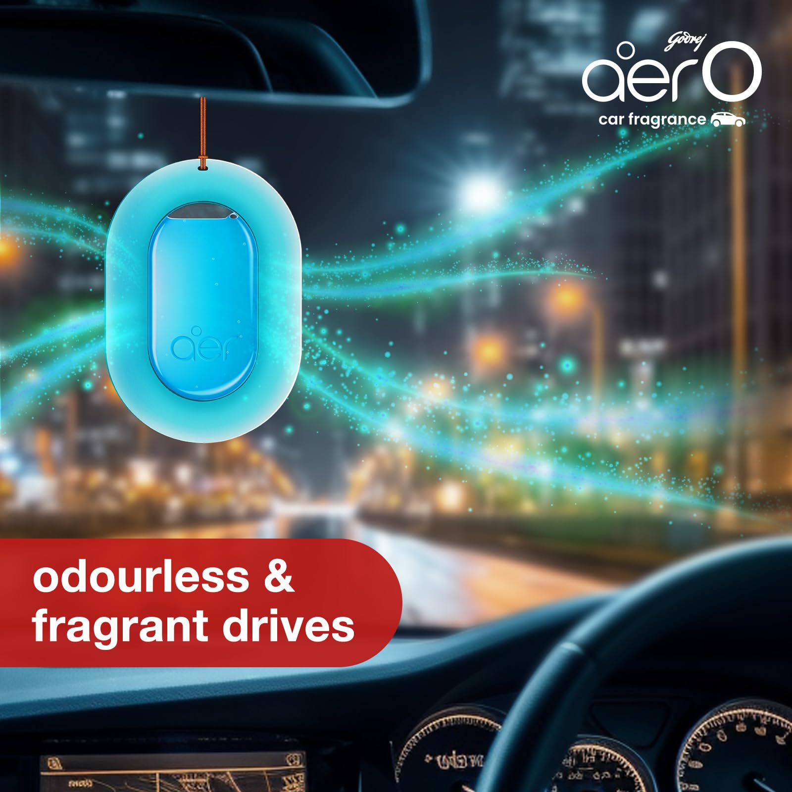 Godrej Aer O Hanging Car Air Freshener Gel - Cool Aqua Scent (7.5g, Pack of 2) | Long-Lasting Fragrance for Cars, Trucks & Vehicles | Eliminates Odors & Freshens Air for Daily Commutes & Road Trips