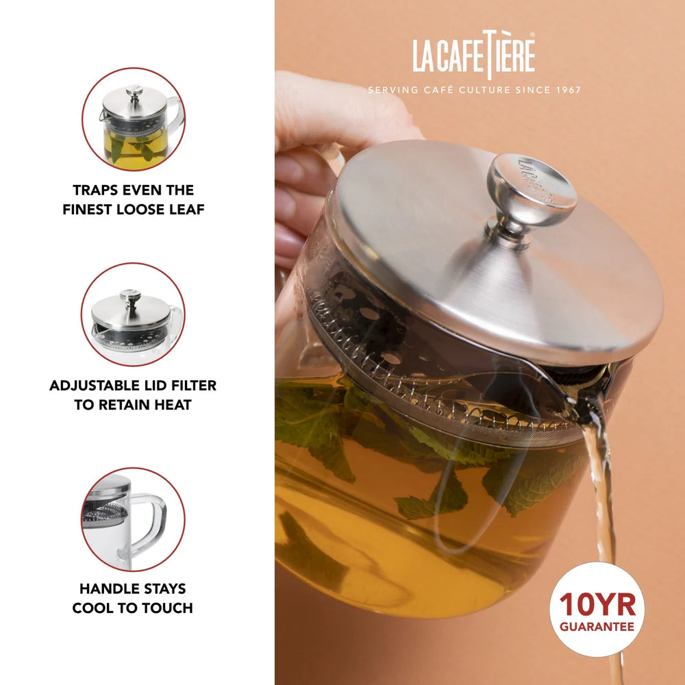 La Cafetiere Loose Leaf Teapot - 2 Cup Capacity, Stainless Steel Infuser, Glass Teapot for Perfect Tea Brewing - Ideal for Home, Office & Tea Parties