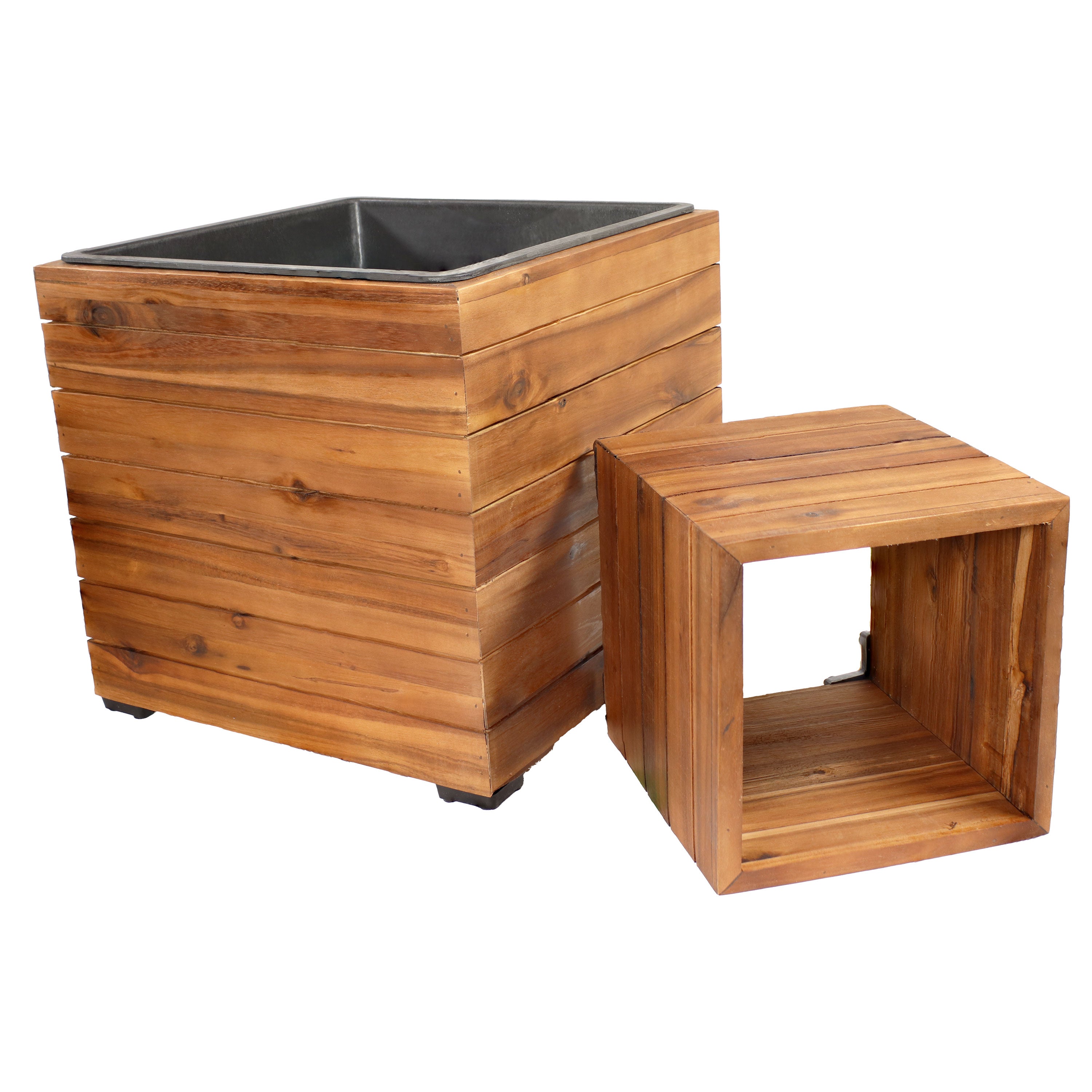 Sunnydaze 2-Piece Wooden Planter Box Set with Plastic Liners - Outdoor Garden Decor for Flowers, Herbs & Plants - Perfect for Patio, Balcony & Backyard Gardening